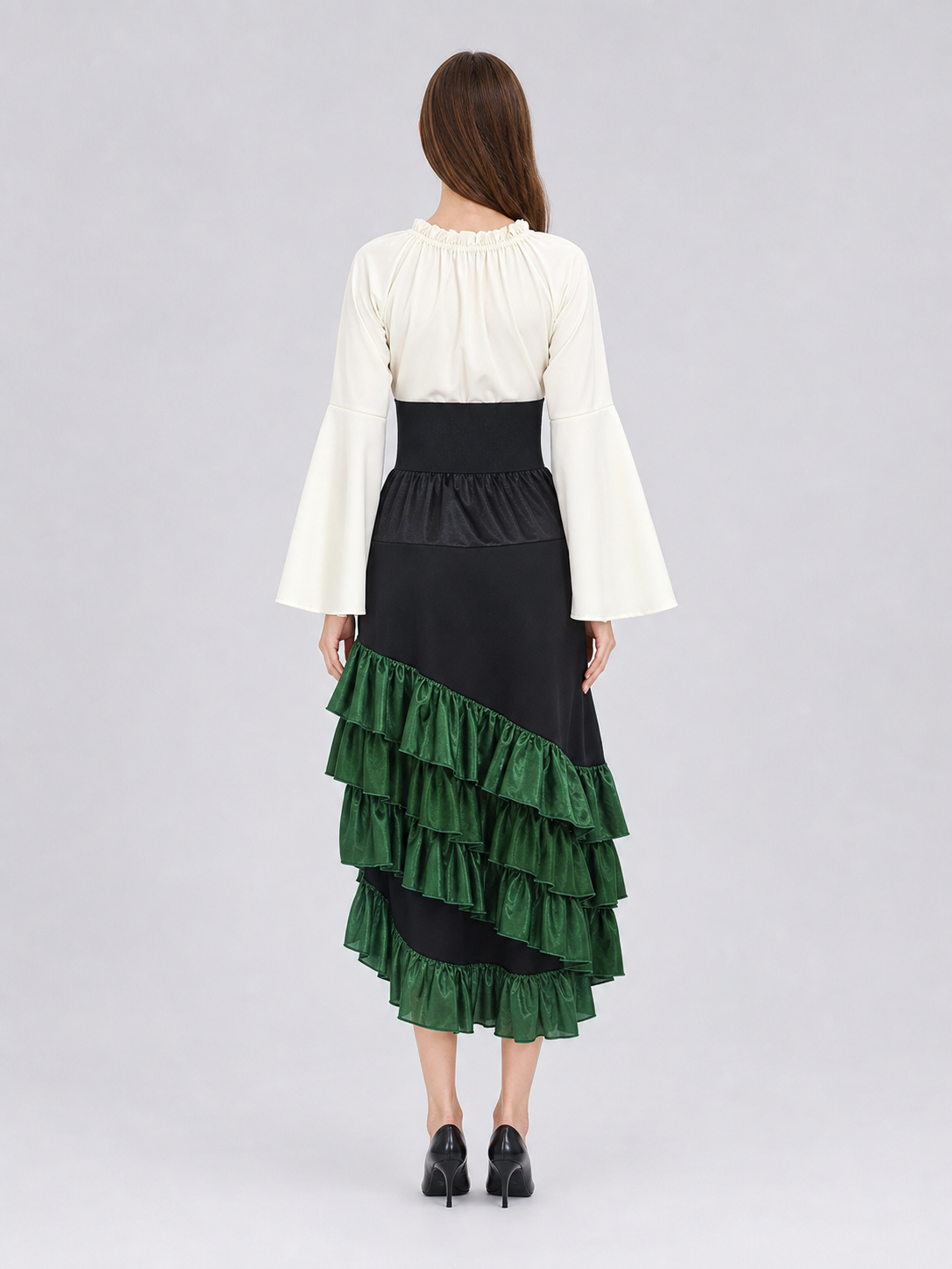 Asymmetrical Costume Dress with Ruffles and Lacing