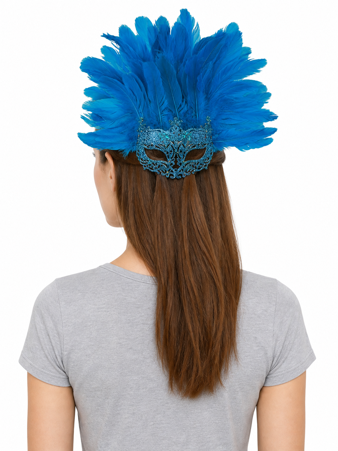 Carnival Eye Mask with Blue Feathers