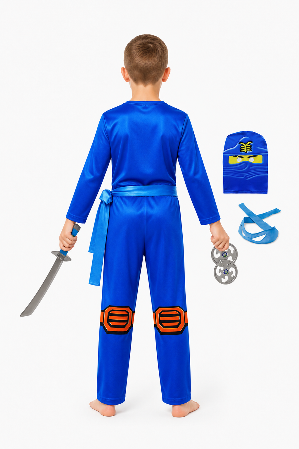 Ninja Costume Jumpsuit with Mask and Sword back view