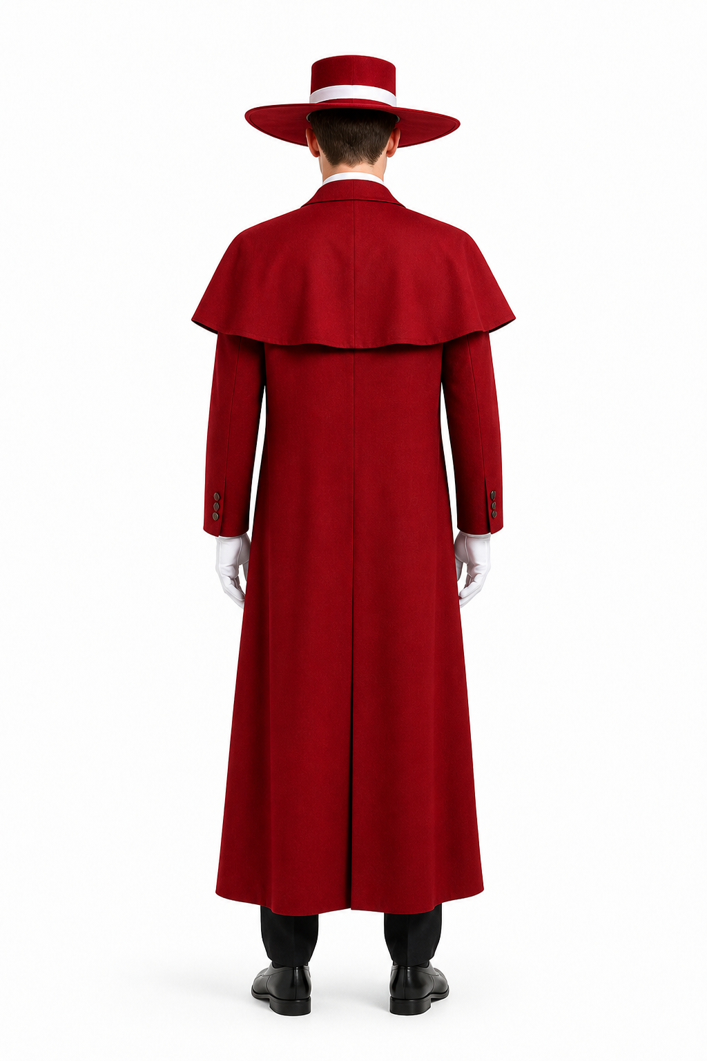 Vampire Costume with Long Coat and Hat back view