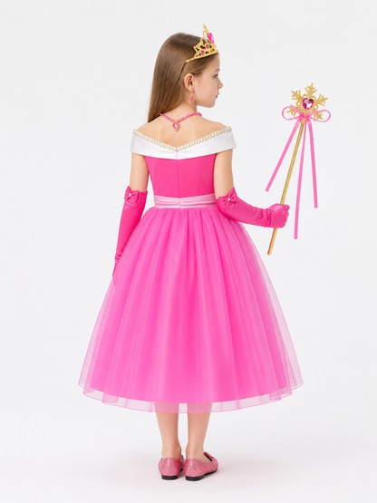 Pink Princess Costume with Crown and Wand back view