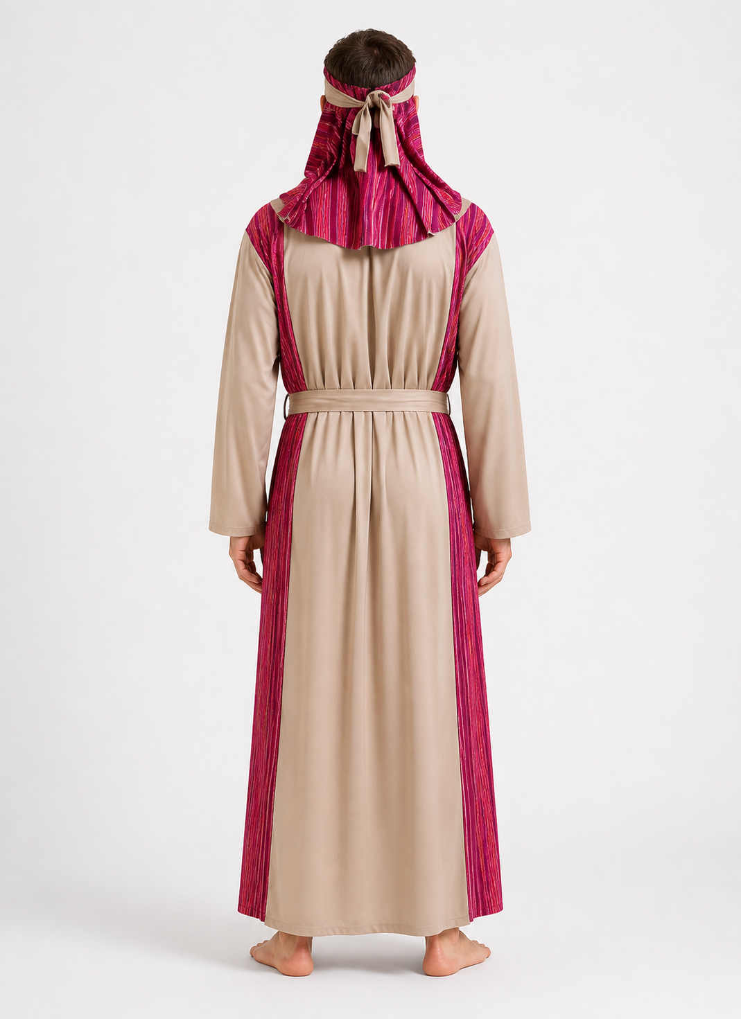 Hooded Halloween Cloak, Beige with Burgundy Stripes