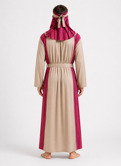 Hooded Halloween Cloak, Beige with Burgundy Stripes