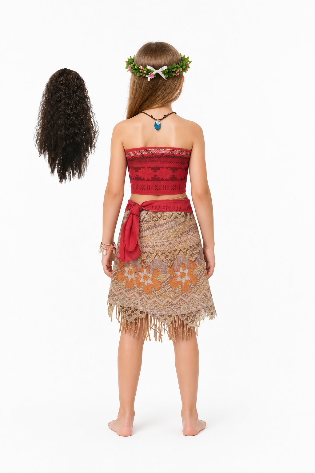 Moana Costume with Wig and Skirt back view