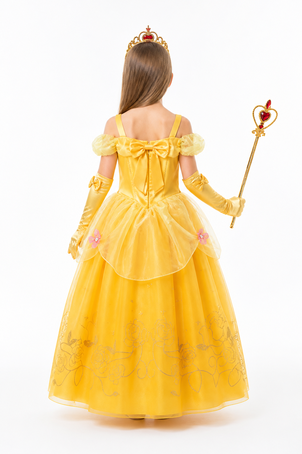 Princess Costume with Full Skirt and Crown for Carnival back view