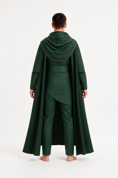 Dark Green Loki Costume with Cape for Cosplay back view