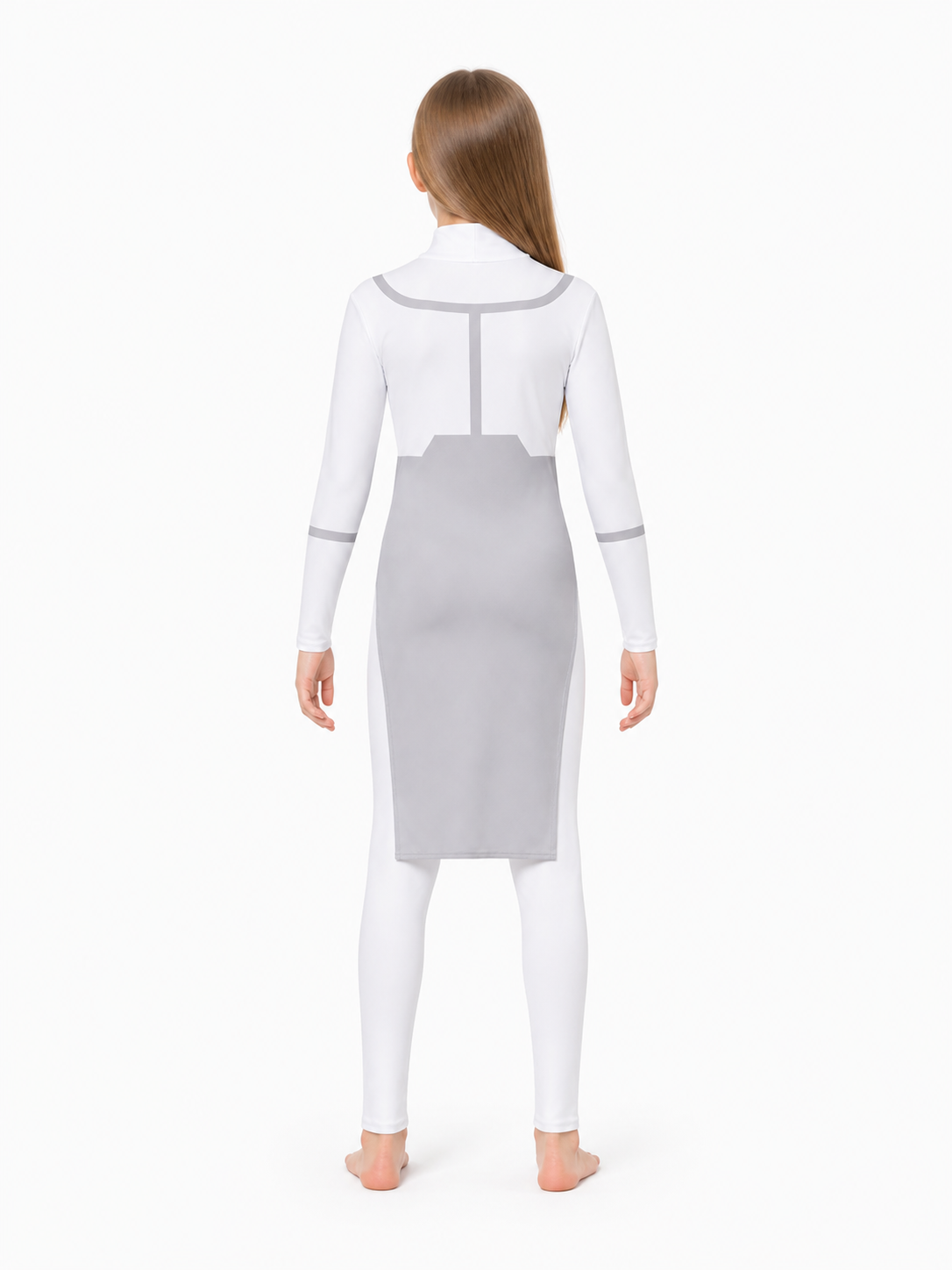Gray and White Cosplay Jumpsuit with a High Collar back view