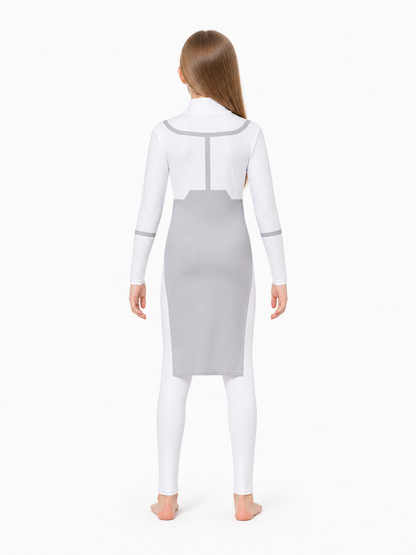 Gray and White Cosplay Jumpsuit with a High Collar back view