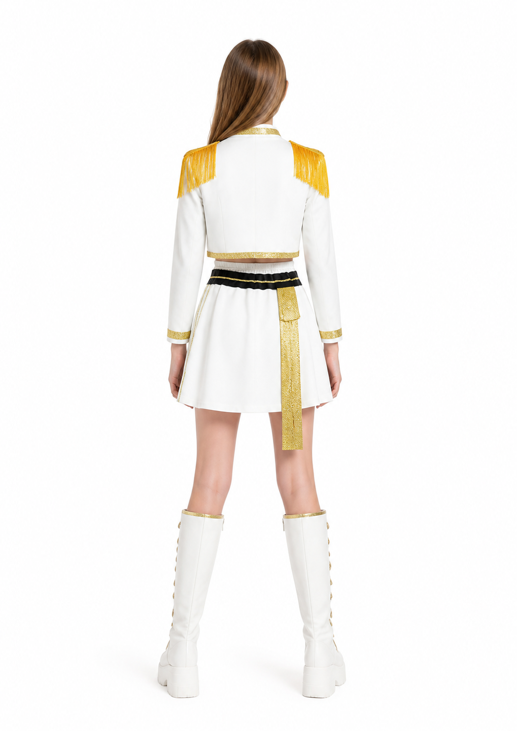 Three-Piece White and Gold Cosplay Costume back view