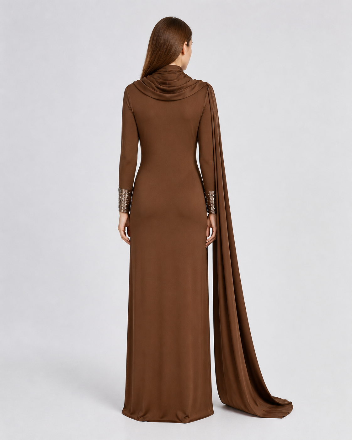 Brown High-Neck Cosplay Dress back view