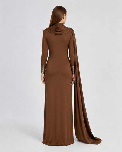 Brown High-Neck Cosplay Dress back view