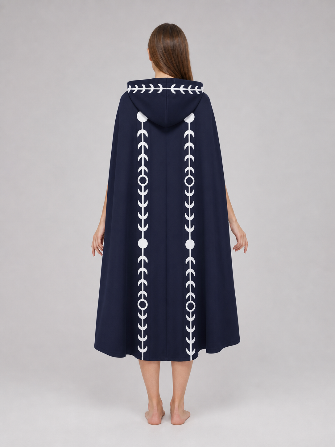 Navy Blue Hooded Cape with White Pattern