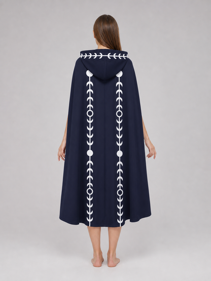 Navy Blue Hooded Cape with White Pattern