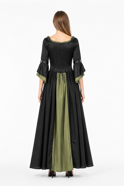 Black Witch Dress with Flared Sleeves for Halloween back view