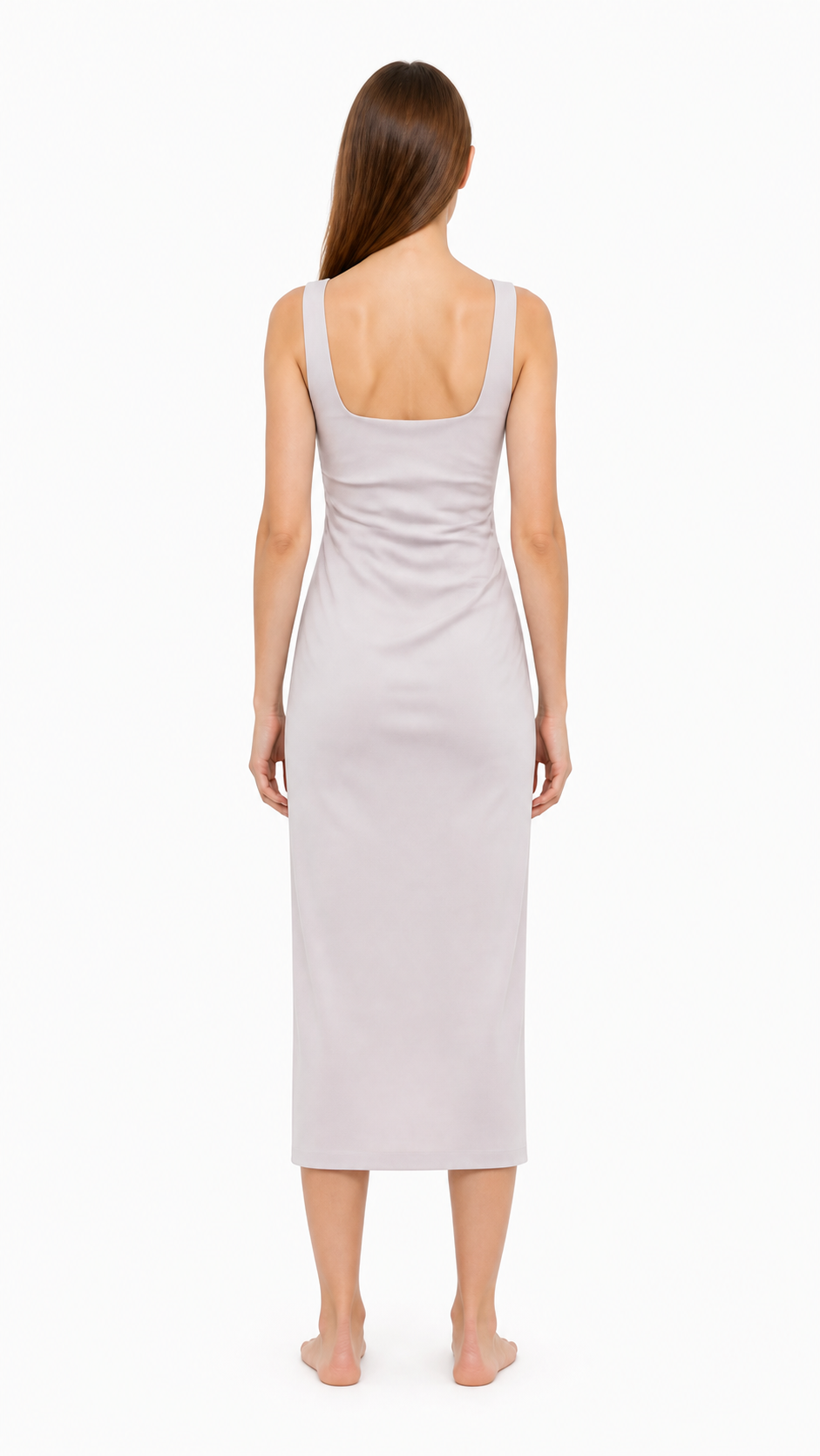 Fitted Sleeveless Pleated Midi Dress back view