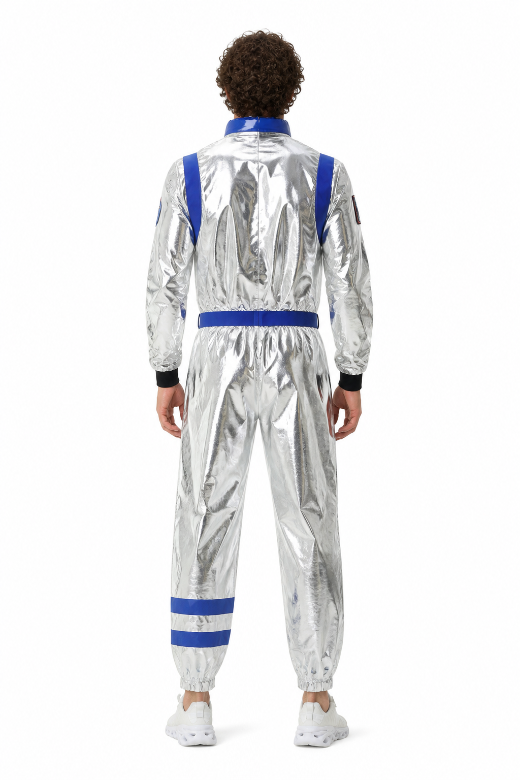 Silver Astronaut Costume with Blue Stripes back view