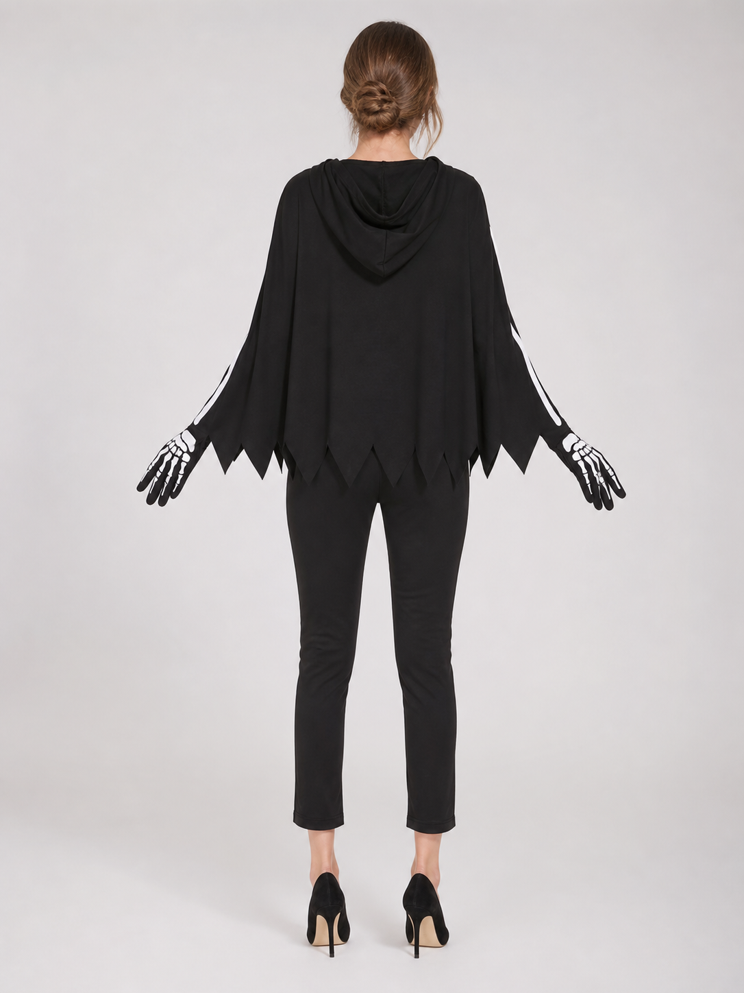 Costume Cape with Hood and Skeleton Print back view