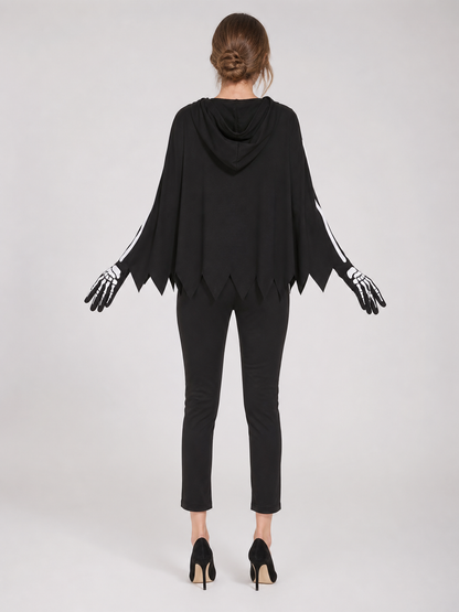 Costume Cape with Hood and Skeleton Print back view