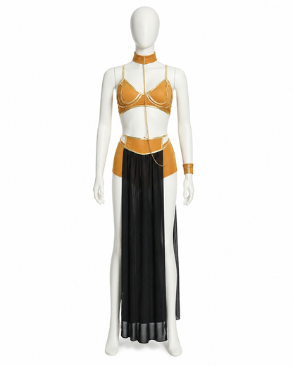 Cleopatra Costume with Gold Chains and Black Skirt back view