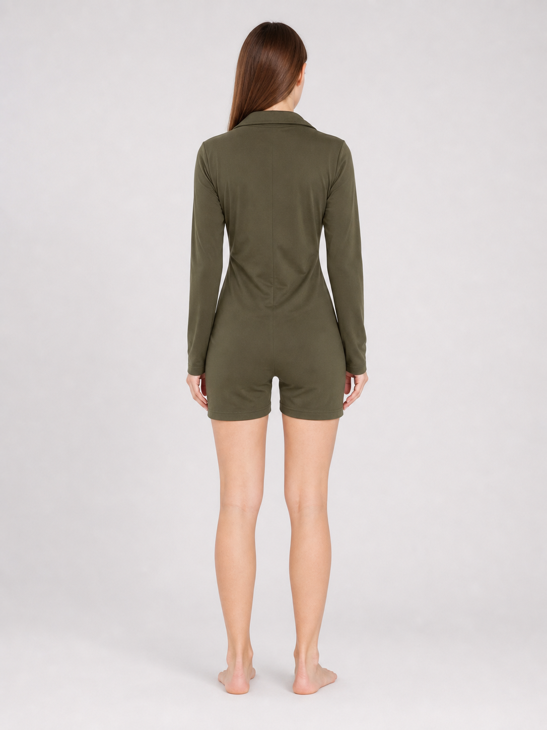 Olive Long-Sleeve Romper Shorts