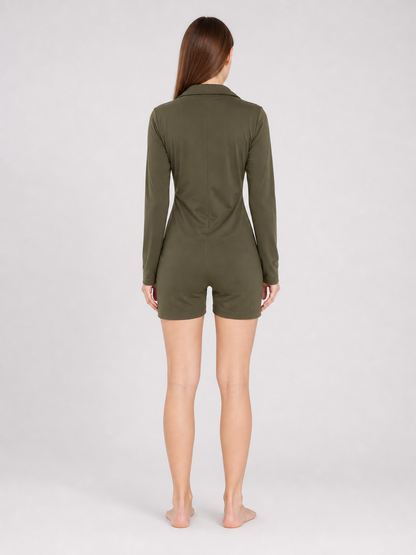 Olive Long-Sleeve Romper Shorts
