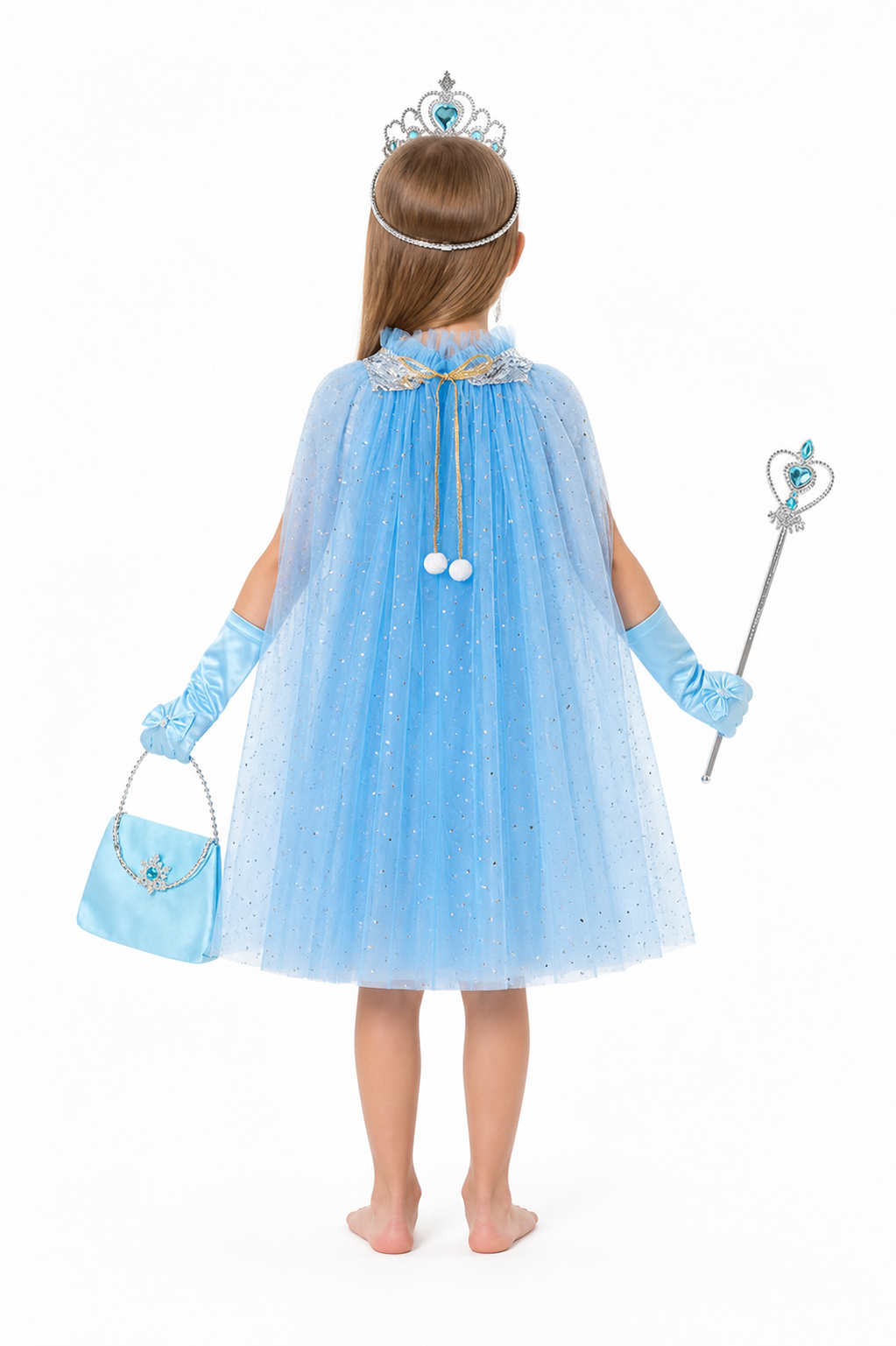 Blue Children's Tutu Skirt with Crown and Accessories back view