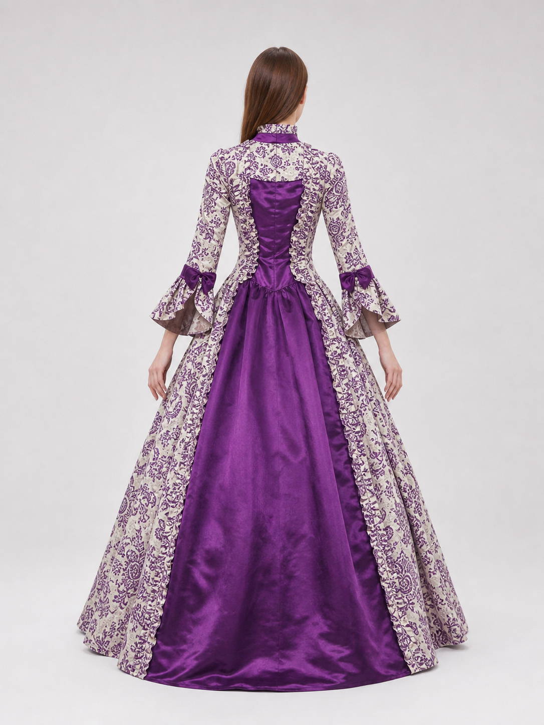 Long-Sleeve Evening Dress with Patterned Bodice