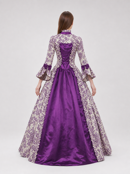 Long-Sleeve Evening Dress with Patterned Bodice