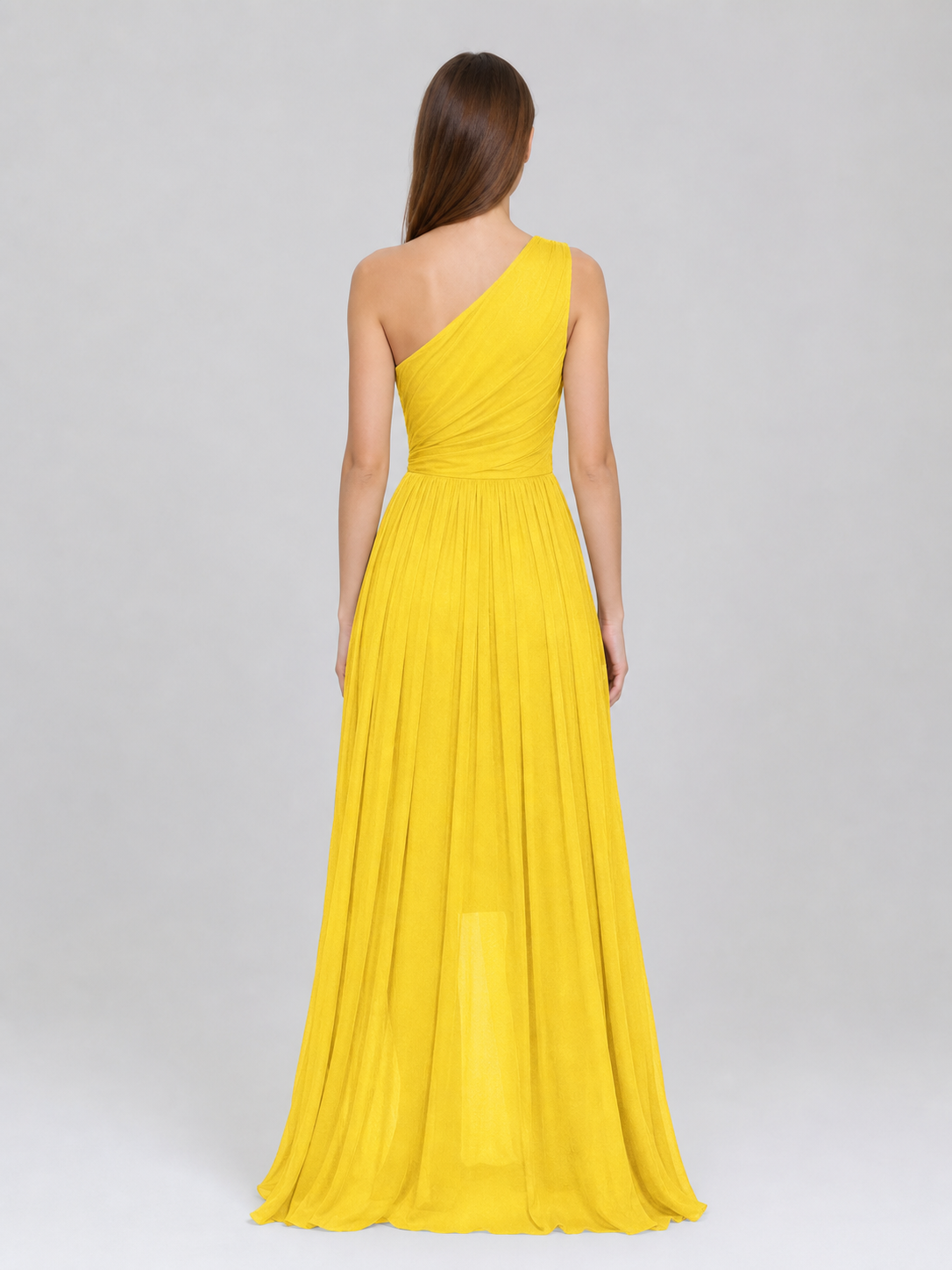 Yellow Chiffon One-Shoulder Evening Dress