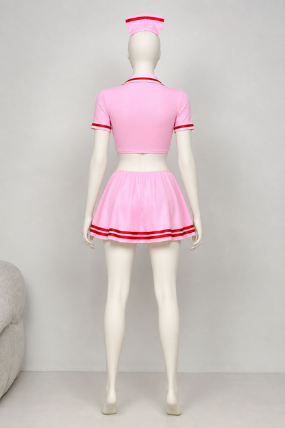 Pink medical uniform with skirt and cap