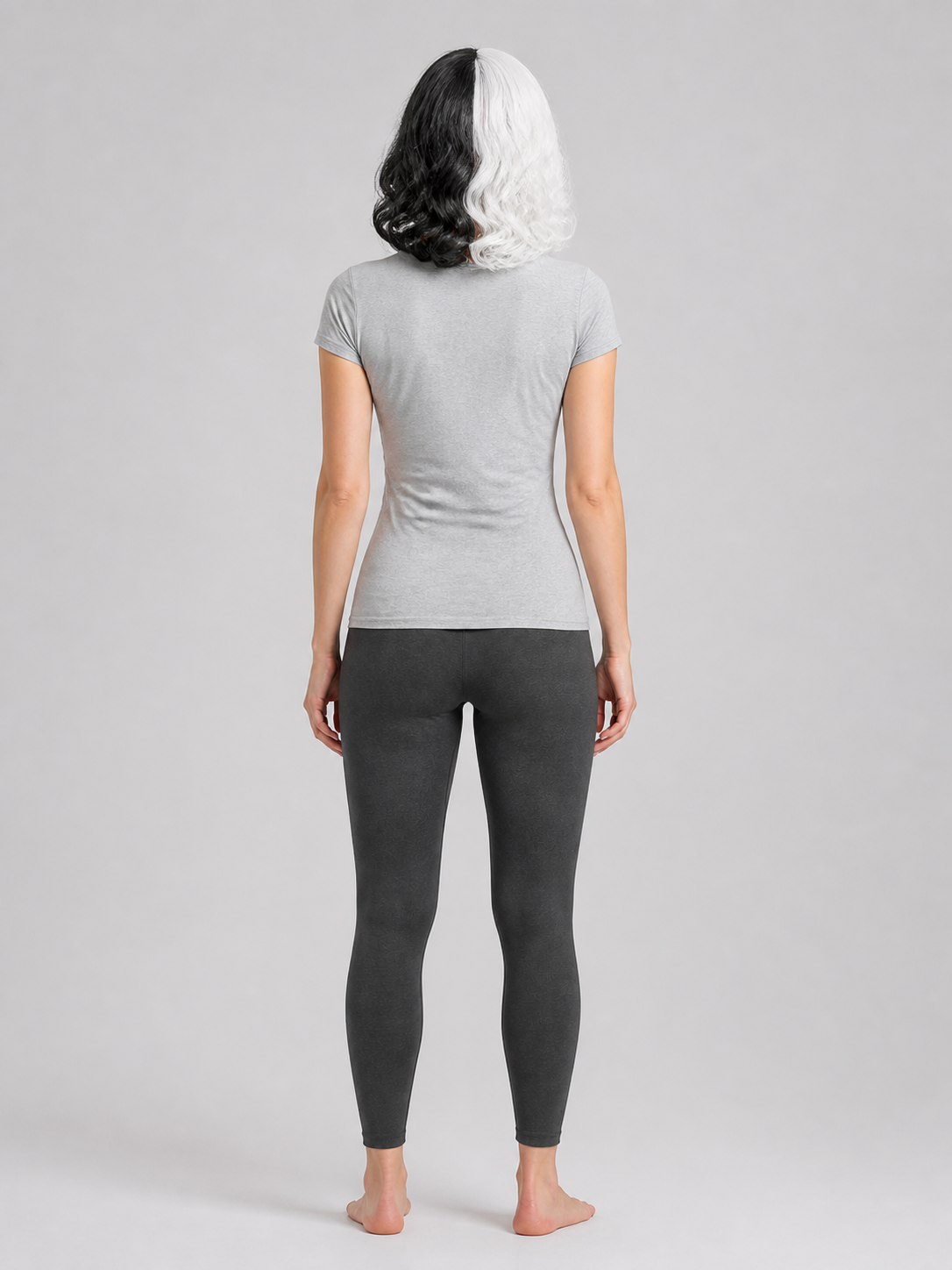 Black-and-White Carnival Wig, Medium Length, Wavy back view