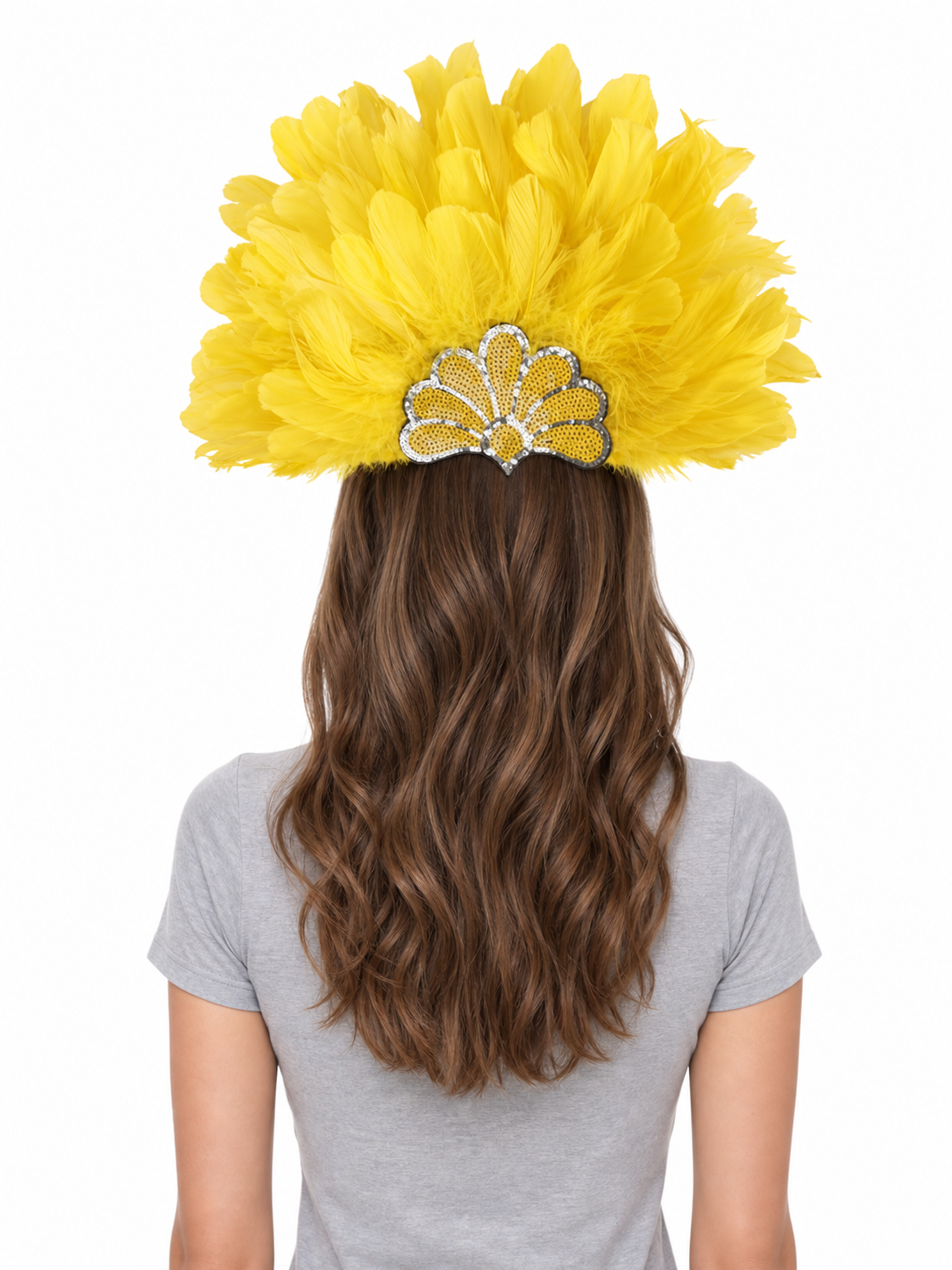 Yellow Carnival Headpiece with Gold Fan back view 3