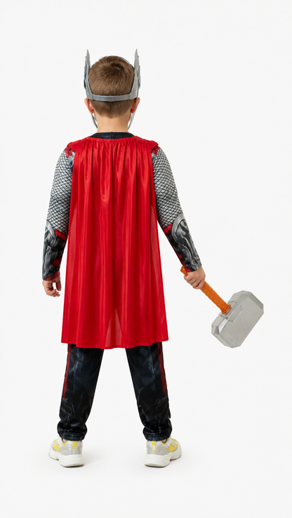 Thor Halloween Carnival Jumpsuit Costume with Hammer back view