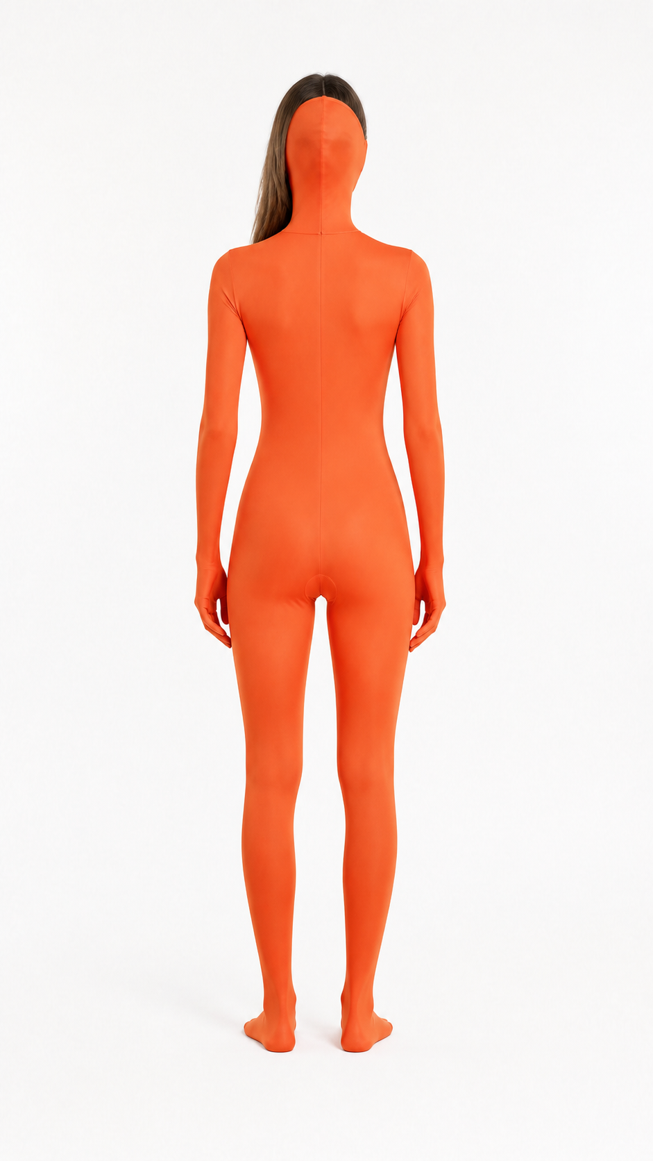 Hooded Zentai Jumpsuit with Oval Face Opening back view
