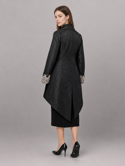 Black Long Tailcoat Jacket with Trim