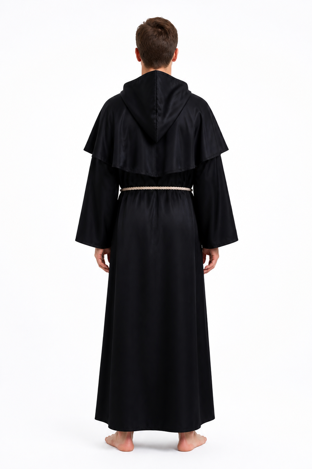 Robe with a Pointed Hood and Flared Sleeves back view