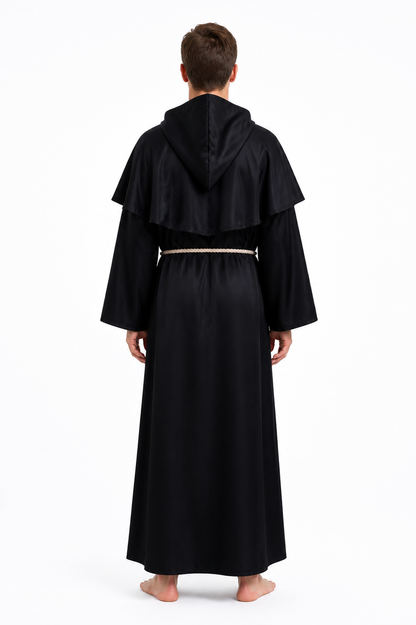 Robe with a Pointed Hood and Flared Sleeves back view