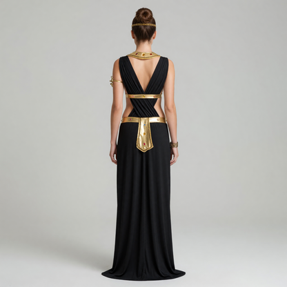 Cleopatra Cosplay Costume: Black Dress with Gold Details