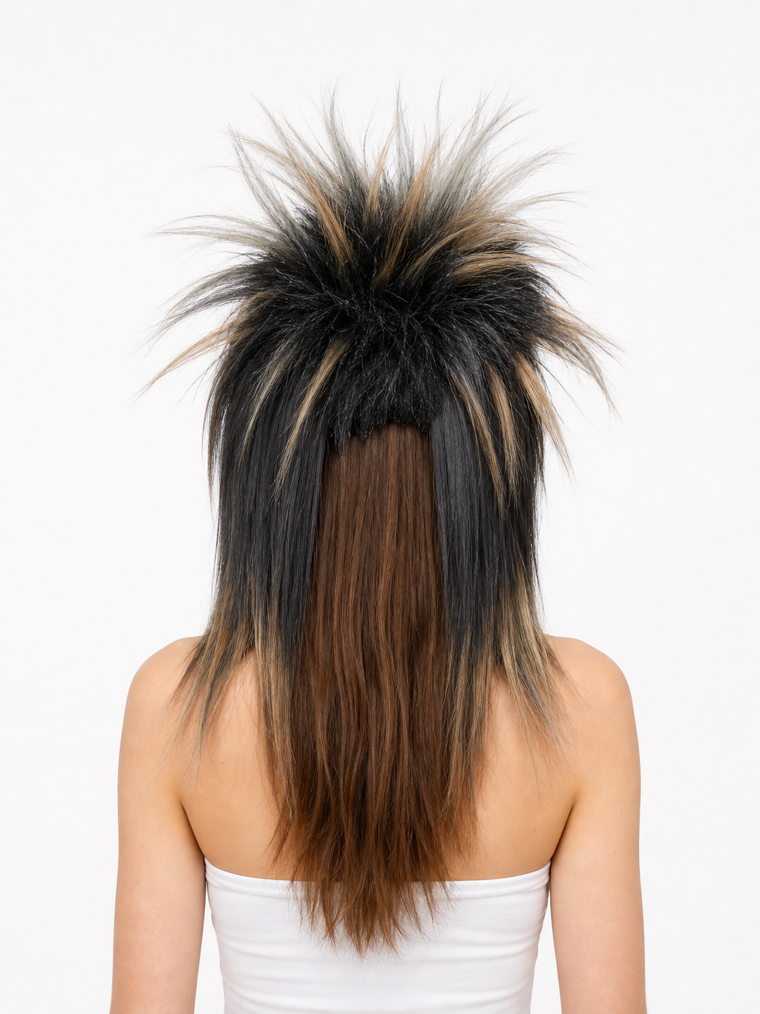 Black and blonde spiked mohawk wig product view 37