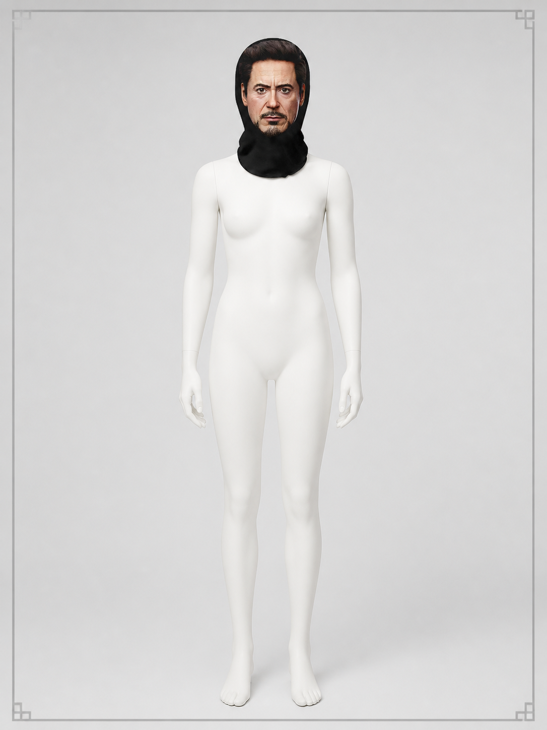 Carnival Mask with a Realistic Face and Black Neck back view