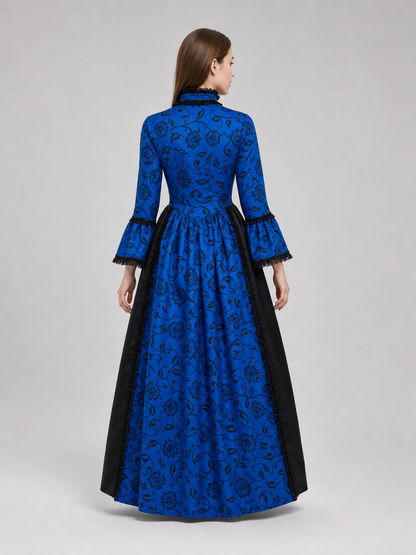 Long vintage-style dress with a floral pattern