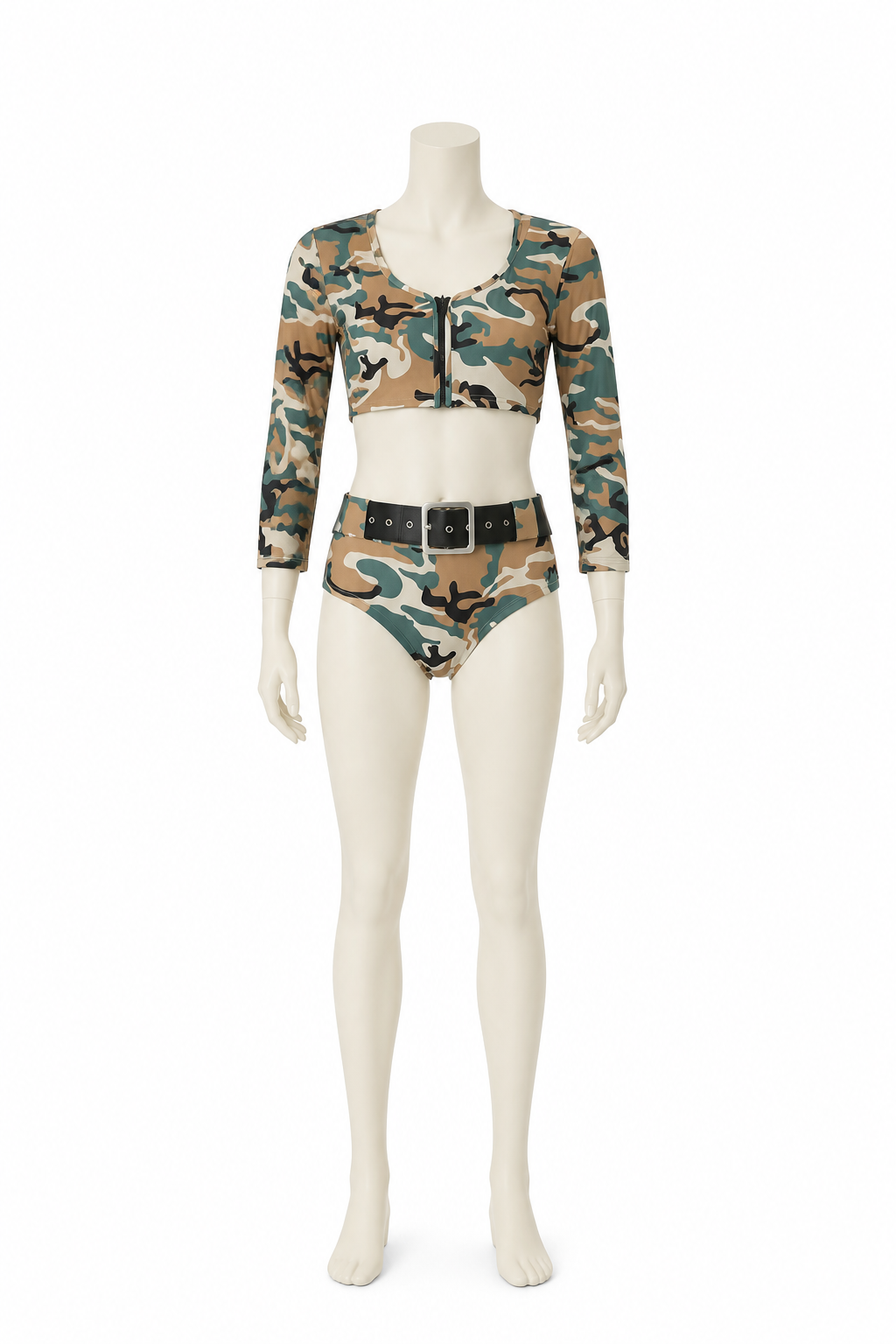 Camouflage Print Bikini with Long Sleeves back view