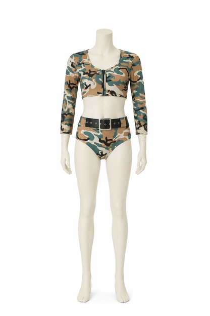 Camouflage Print Bikini with Long Sleeves back view