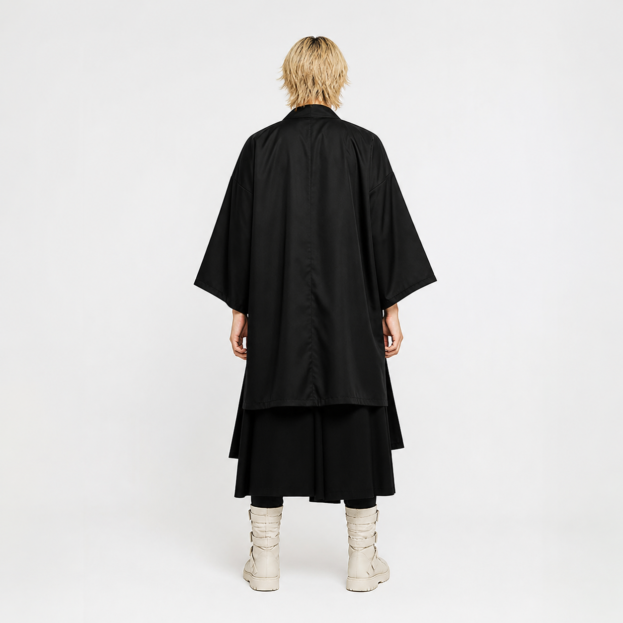 Black Anime Haori with Print and Short Sleeves back view