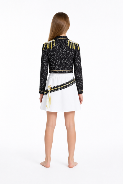 Stage Costume with Top and Skirt, Black and Gold back view