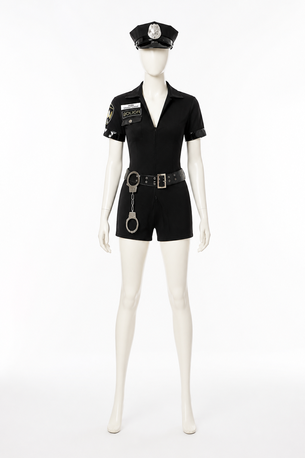 Black Police Costume with Short Sleeves and Shorts back view