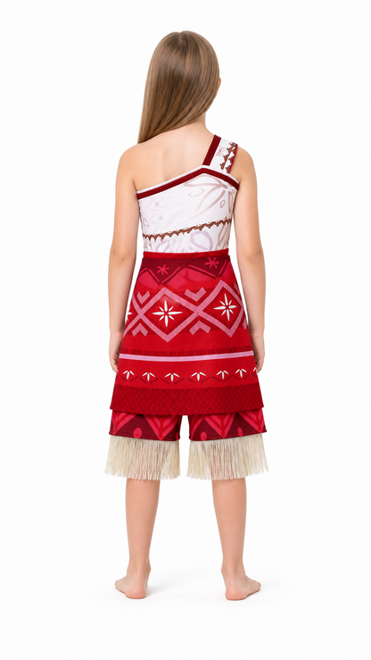 Moana Cosplay Jumpsuit with Tiered Skirt and Fringe back view