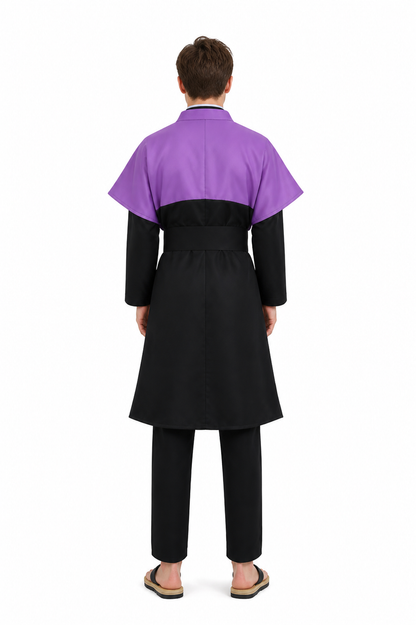 Shinobu Costume: Purple Jacket, Black Shirt, Pants, and Belt back view