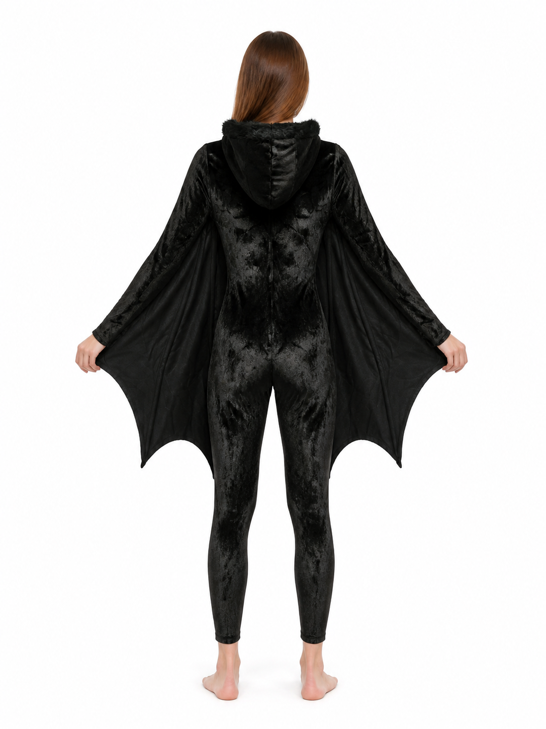 Bat jumpsuit with a hood and wings back view