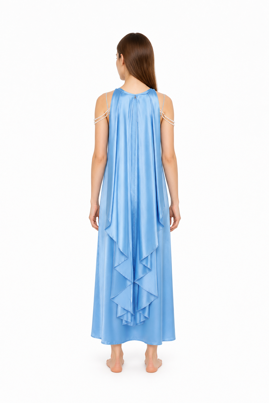 Long Light Blue Dress with Thin Straps back view